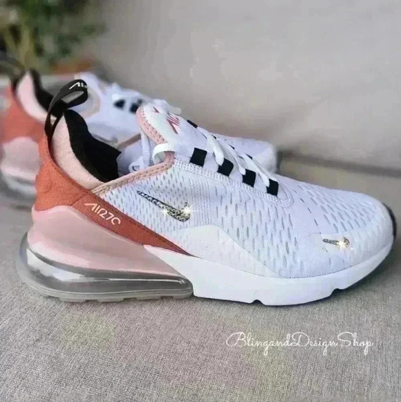 Women's Bling Nike Air Max 270 White Pink Sneakers made with Swarovski Crystals - Picture 7 of 9